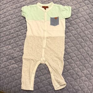 7 For All Mankind Mint Green, White & Heather Gray Colorblock Baby One-Piece
